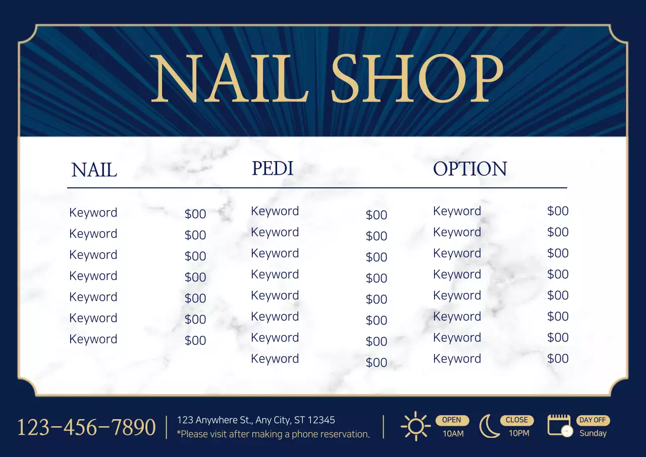 Navy Elegant Nail Menu Poster