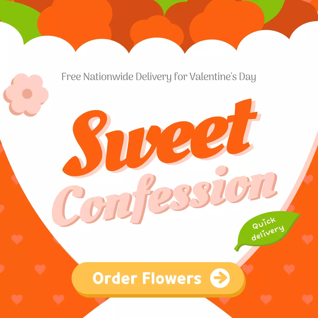 Red cute bouquet illustration for flower delivery order