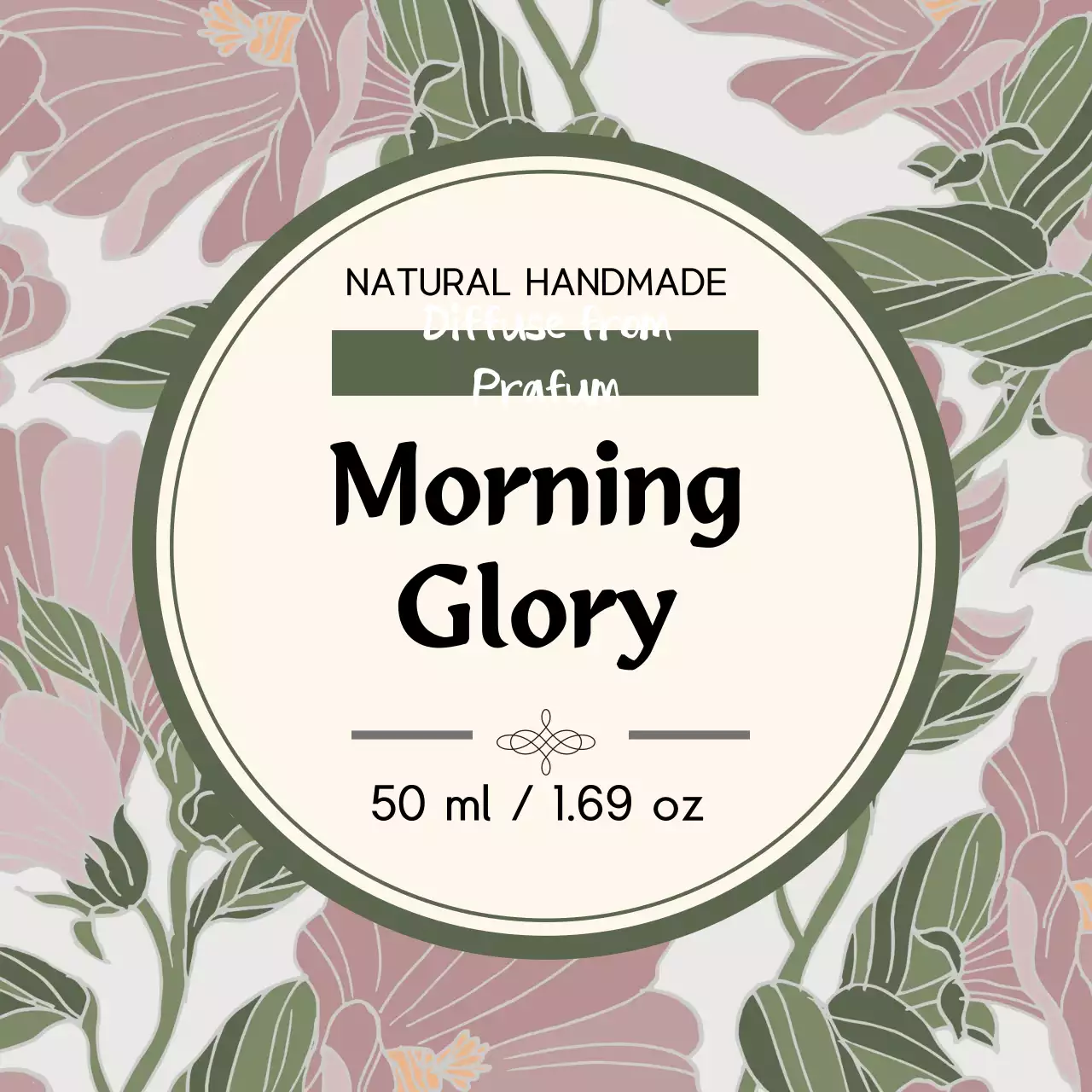 Label parfum vintage dengan ilustrasi hijau