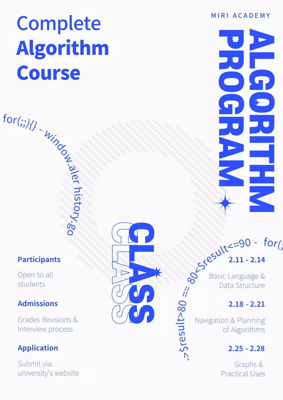 A clean blue and gray algorithms class poster