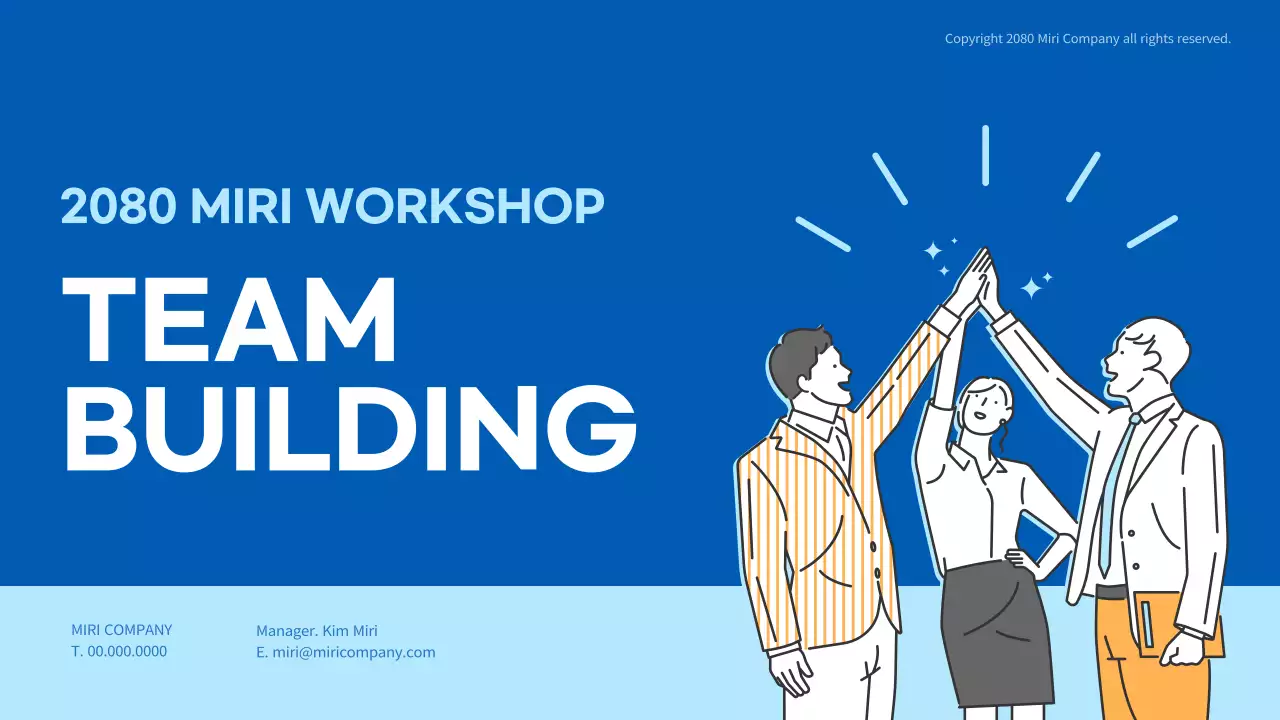 Team building workshop highlighting illustrations in blue and yellow