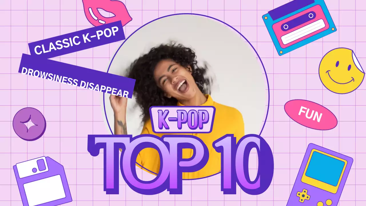 보라색 90년대 테마의 재밌는 플레이리스트