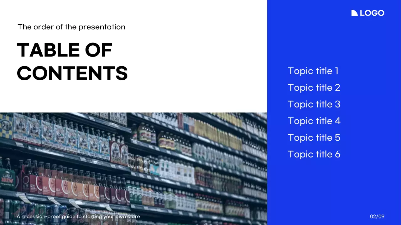 A guide to starting a store with white, blue, and black colors and a grid layout.