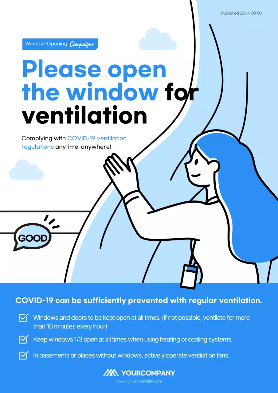 Blue Modern Ventilation Announcement Poster