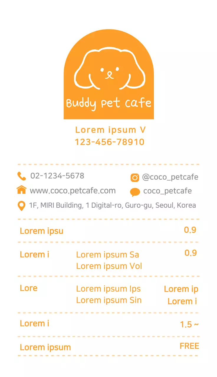 Danh thiếp quảng cáo của Orange Minimal Pet Cafe