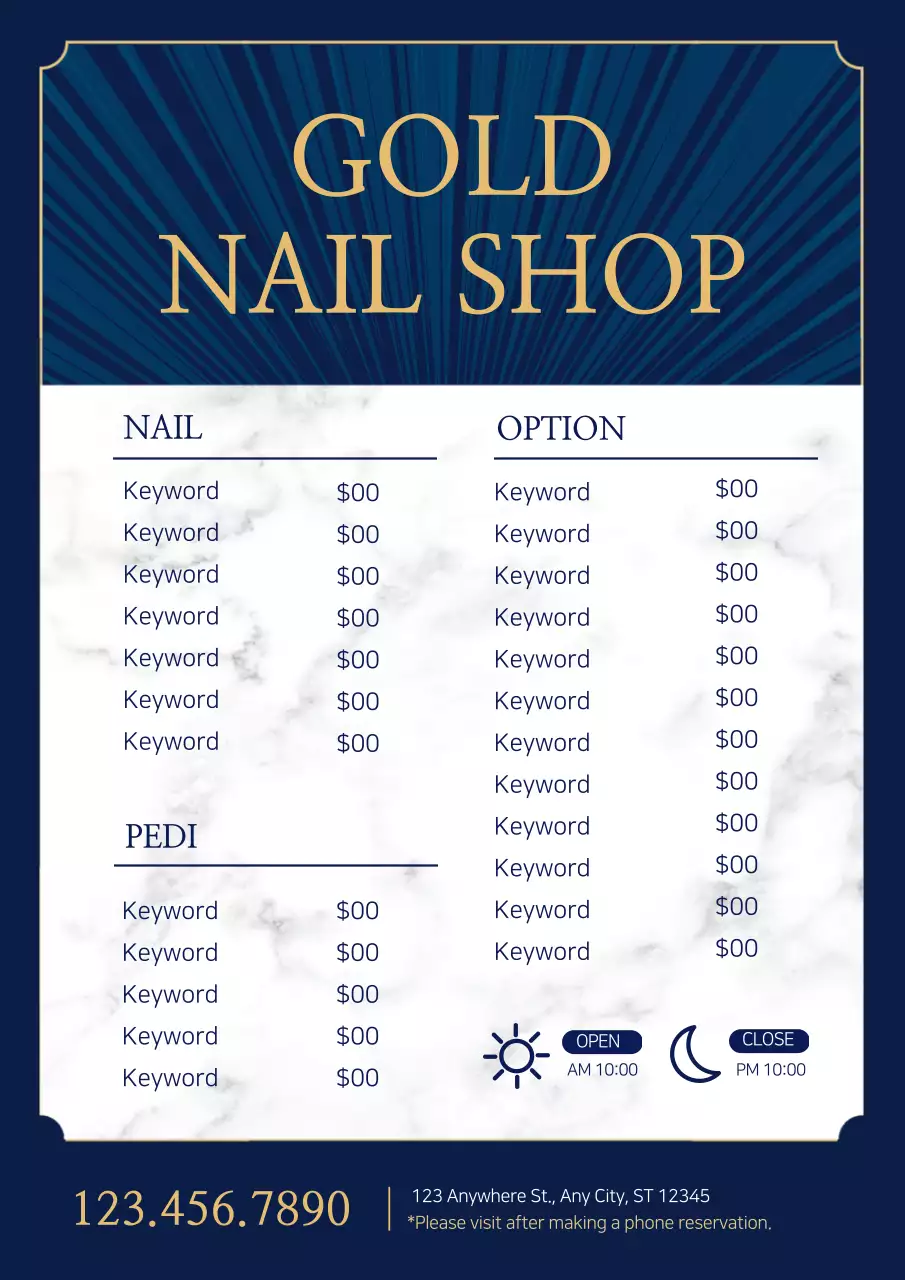 Gold Elegant Nail Menu Poster
