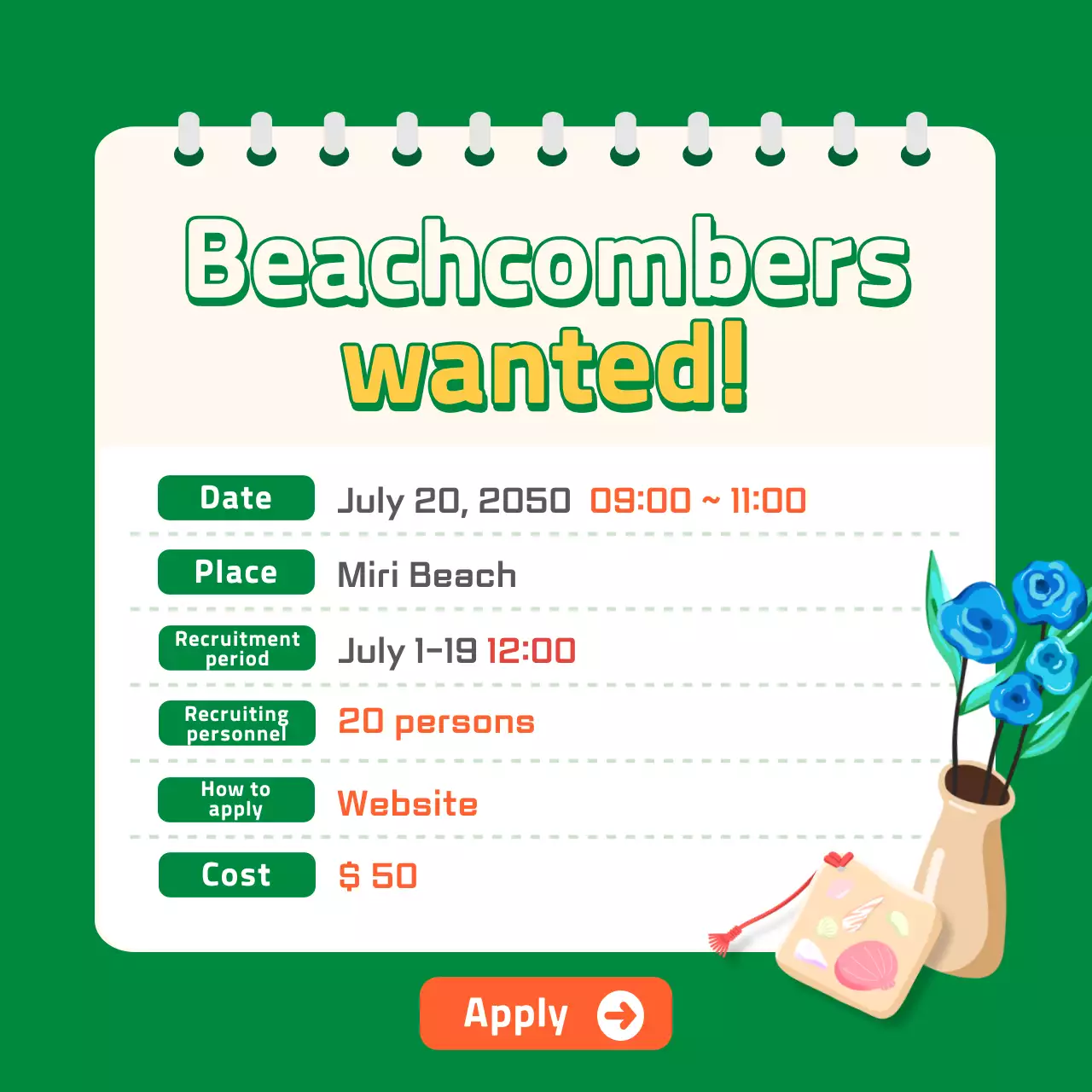 Green Orange Beachcombing CardNews