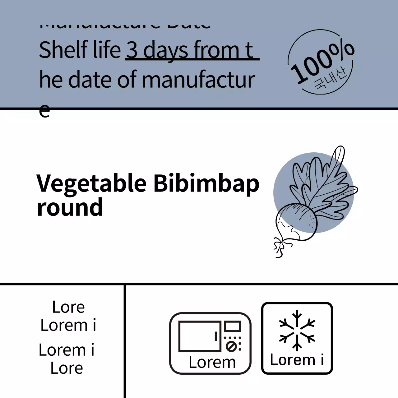 blue illustration simple food vegetable bibimbap round label