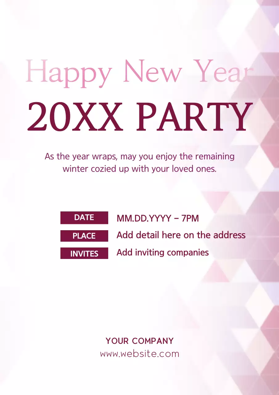 Pink Modern New Year's Invitation Poster
