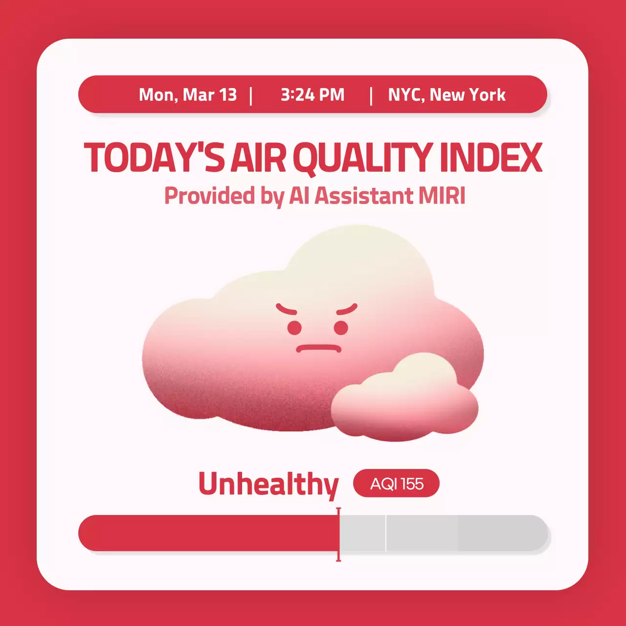 Simple illustrations in green and red to alert you to today's fine dust levels