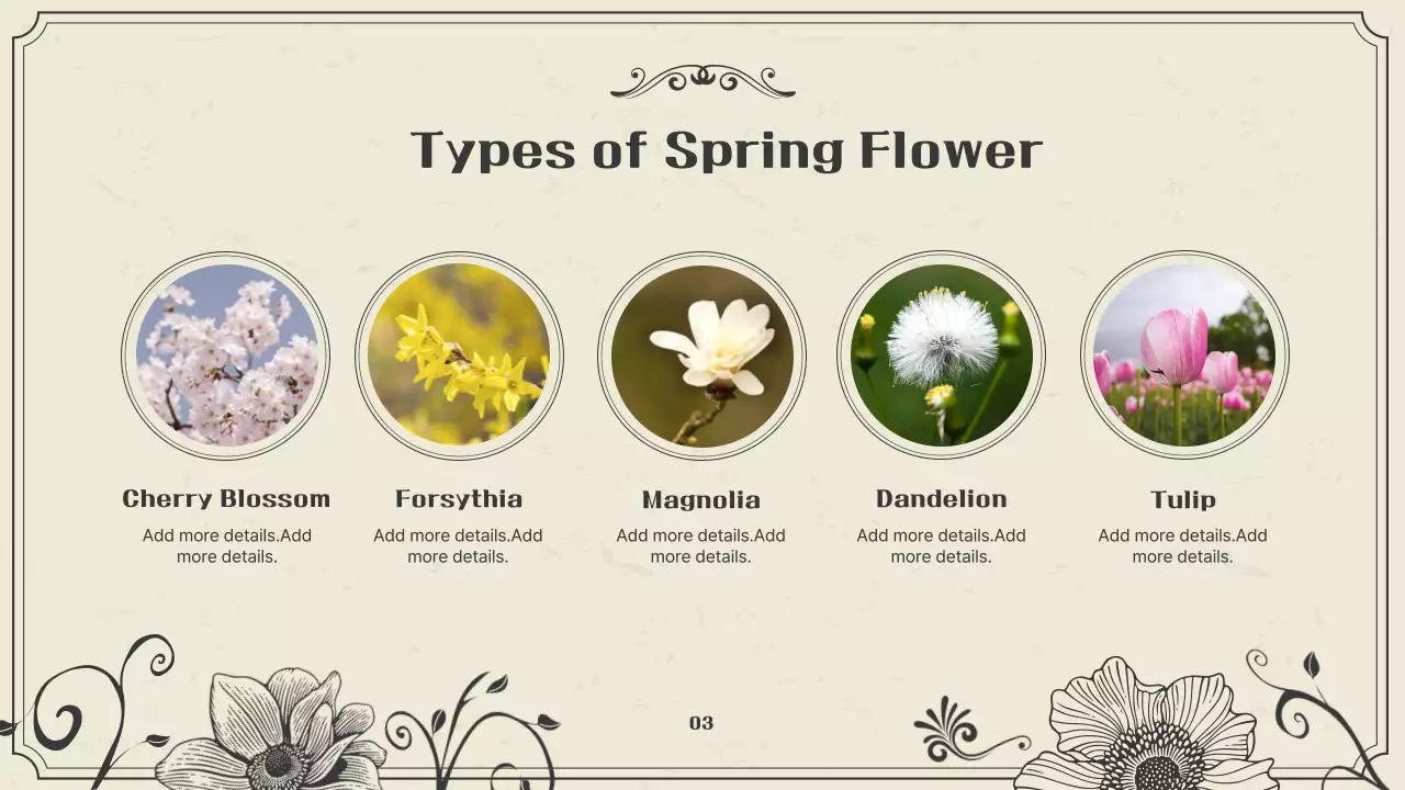 Introducing vintage spring flowers in green and beige