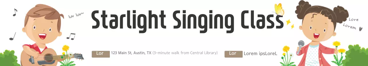 Banner de propaganda de aula de canto de desenho animado bege