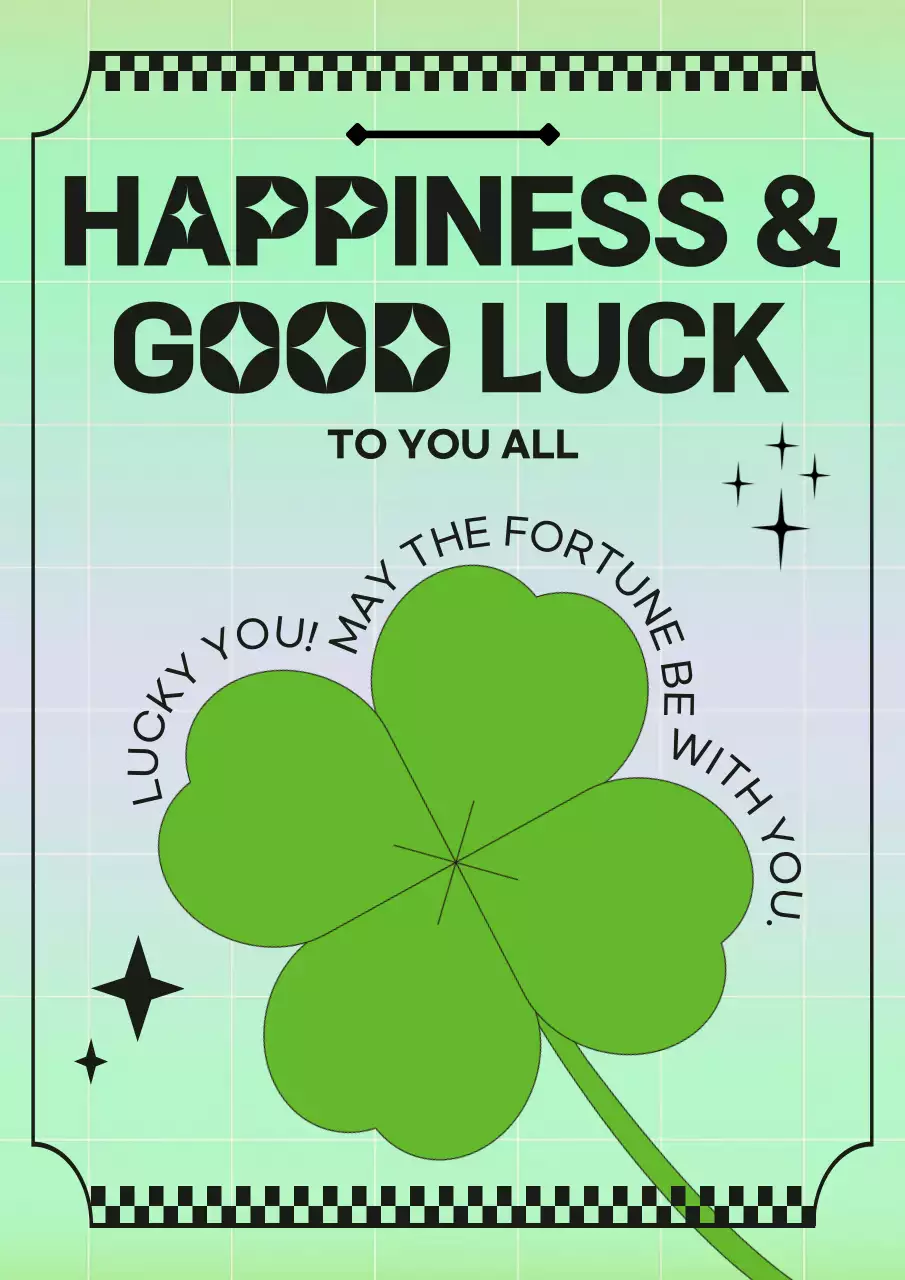 Retro artwork with green four-leaf clover accents