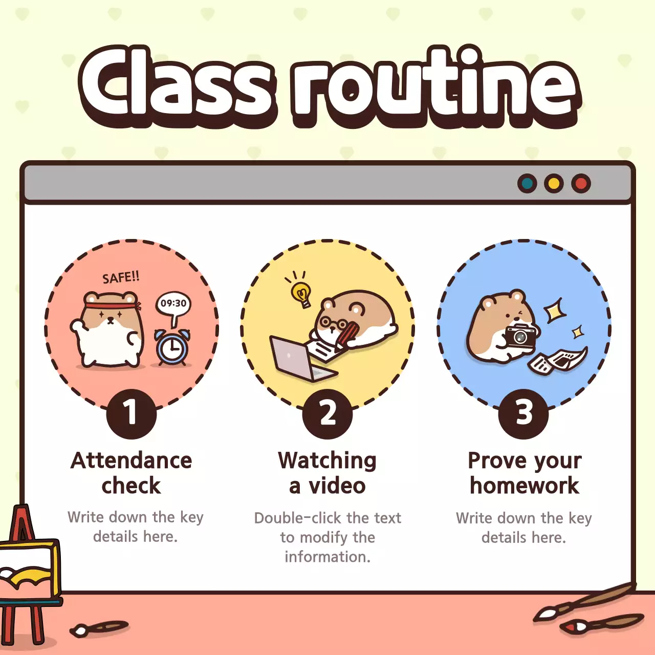 Introduce a class with a pink and yellow cute character concept