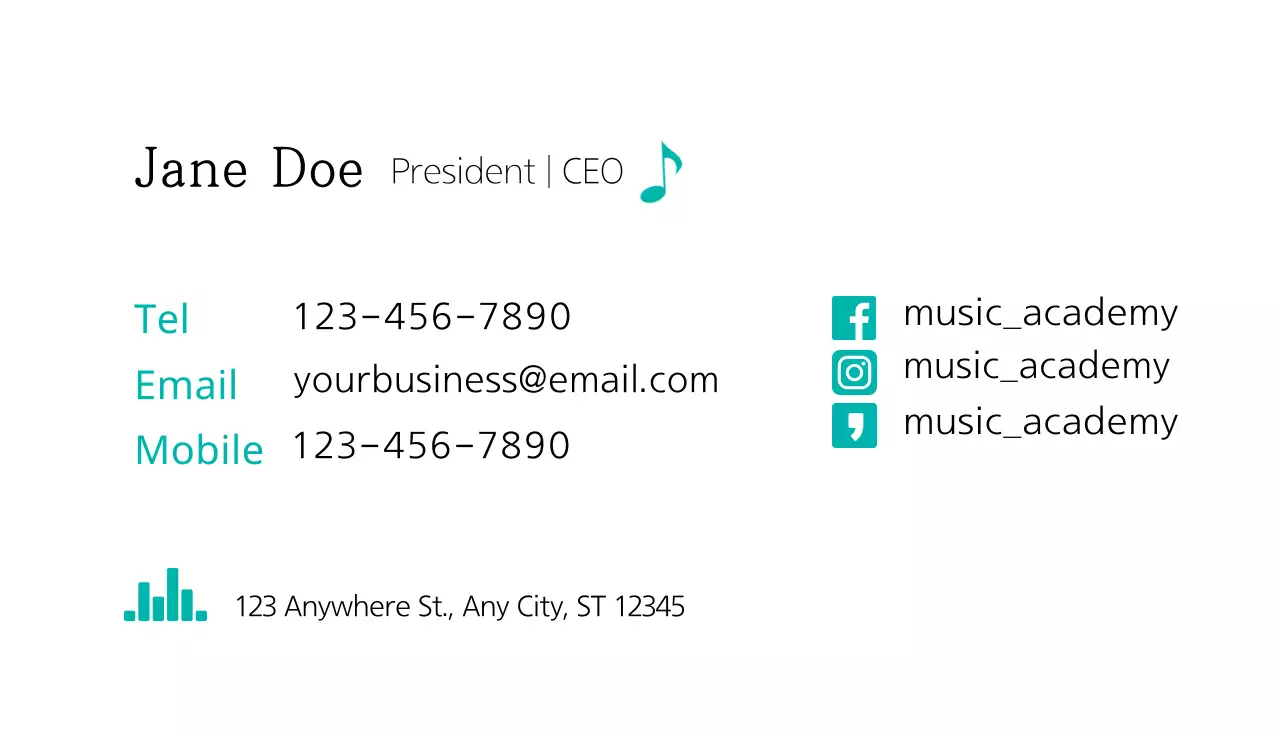 Teal Minimal Music Business Card