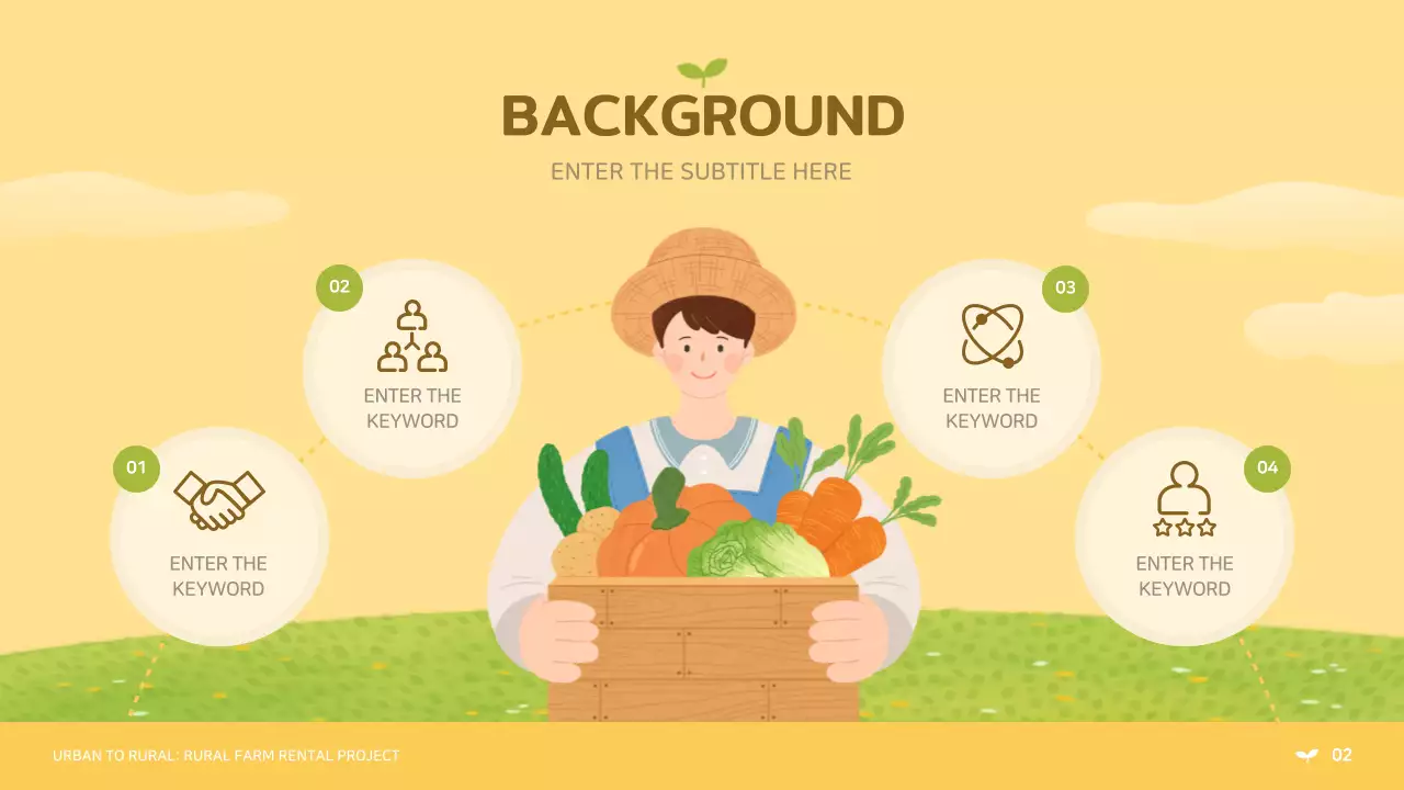 노란색과 연두색의 귀여운 귀농 귀촌 사업 제안서