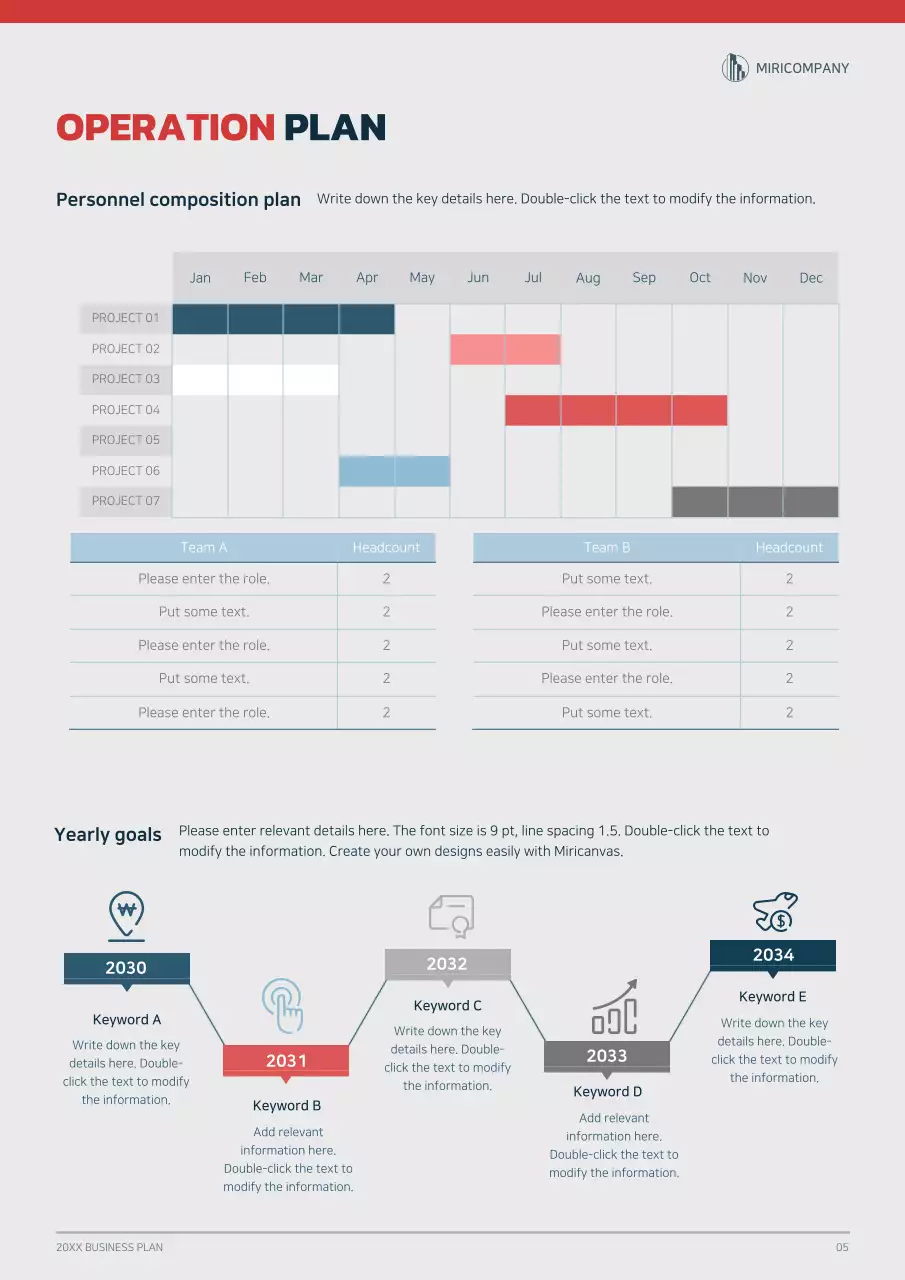 Graphic concept business plan with navy blue and red colors