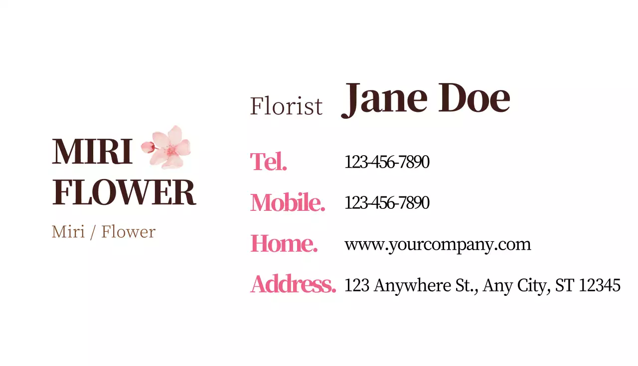 Pink Floral Florist Business Card