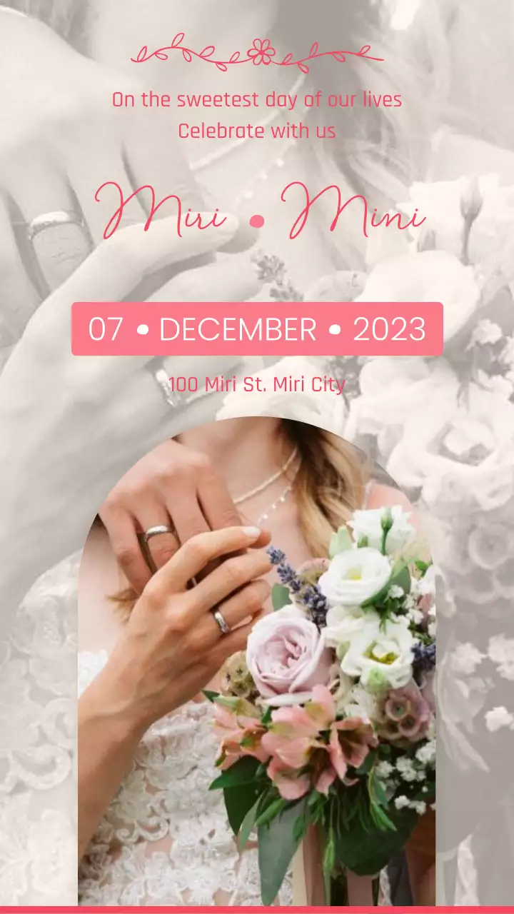 핑크와 뉴트럴톤 배경의 로맨틱한 청첩장