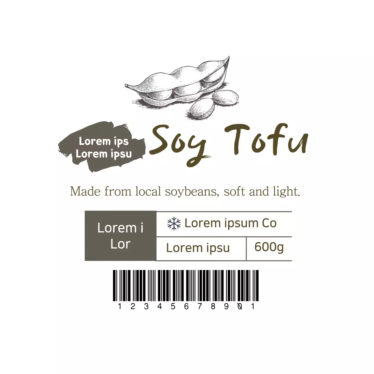 White illustration clean soybean tofu label