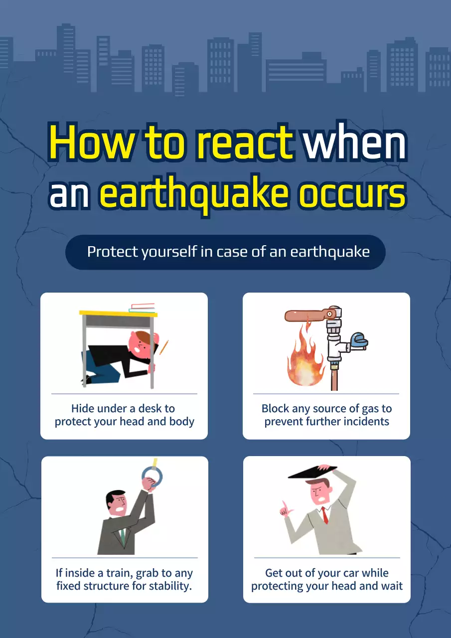 Blue, illustrated earthquake preparedness content