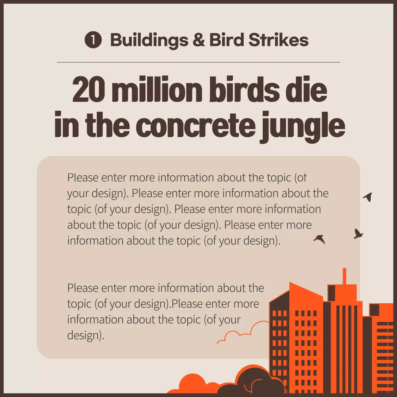A clean anti-bird collision campaign with orange color scheme