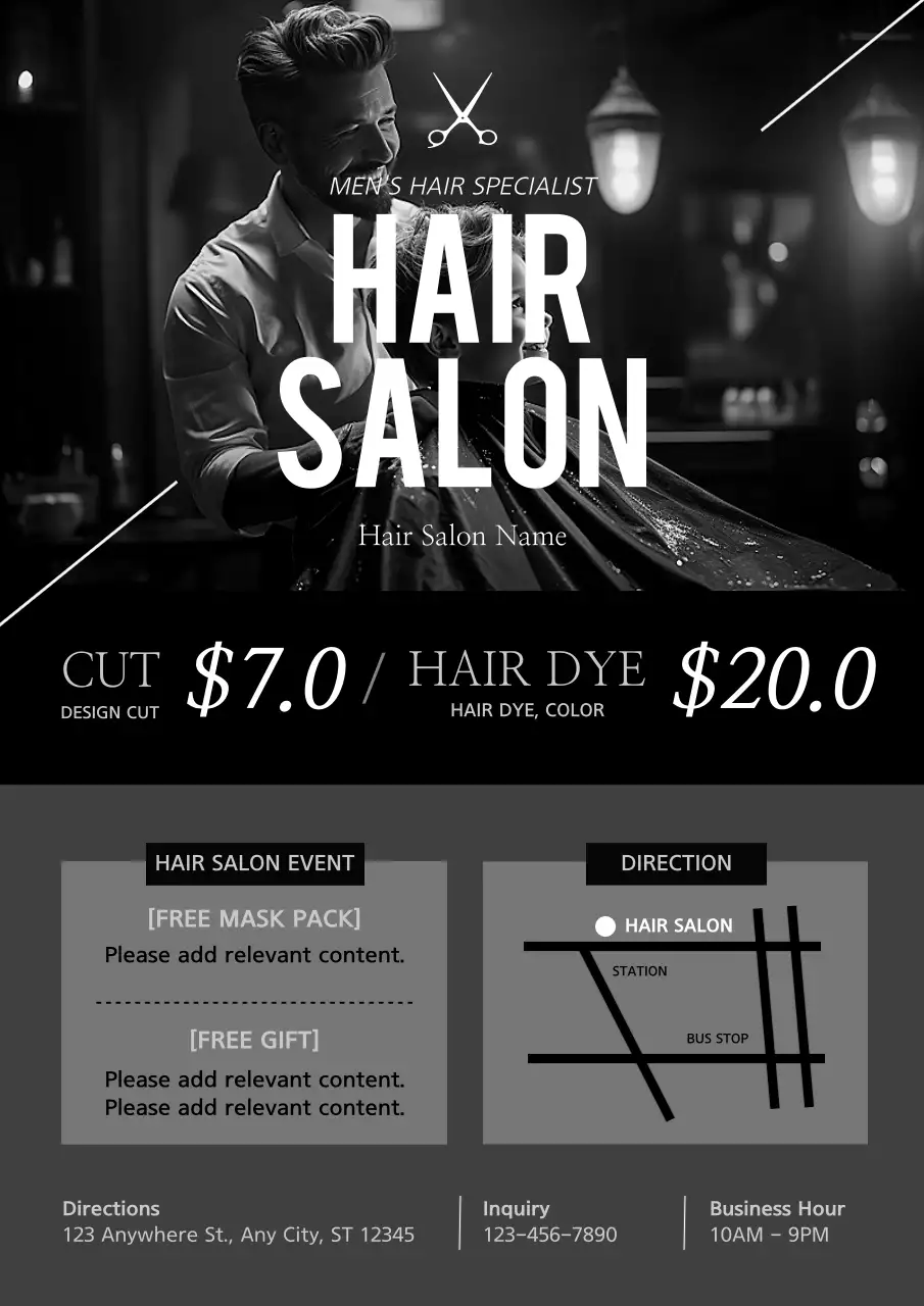 Black Modern Hair Salon Promotion Poster