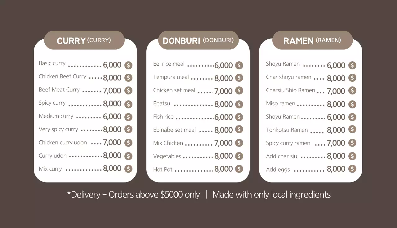 Brown Traditional Japanese Menu Promotion Business Card