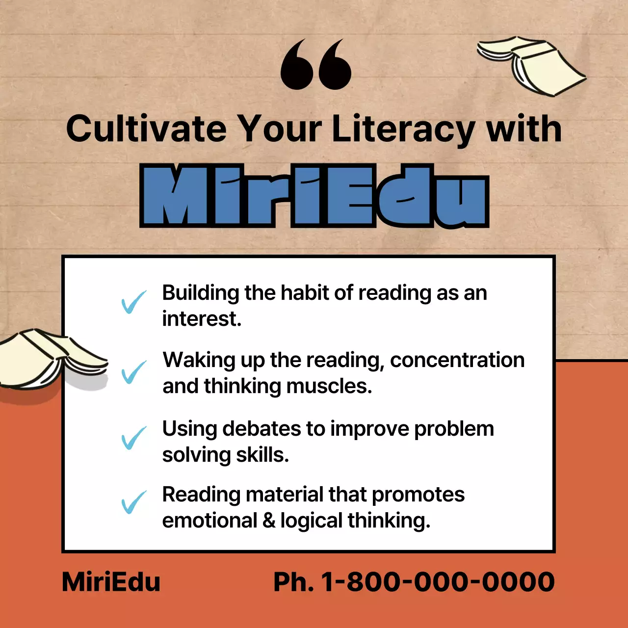 Literacy training academy with cute illustrations in red and black