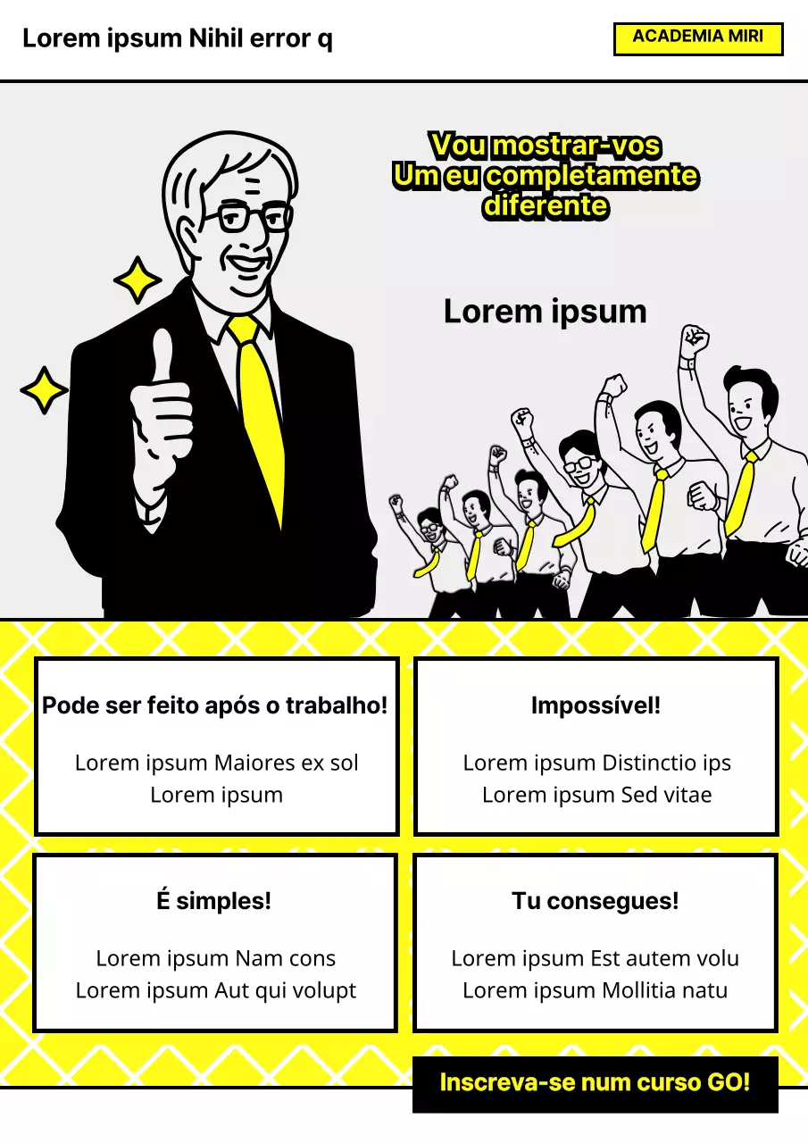 Folheto de escola de inglês divertido e simples em amarelo e cinzento
