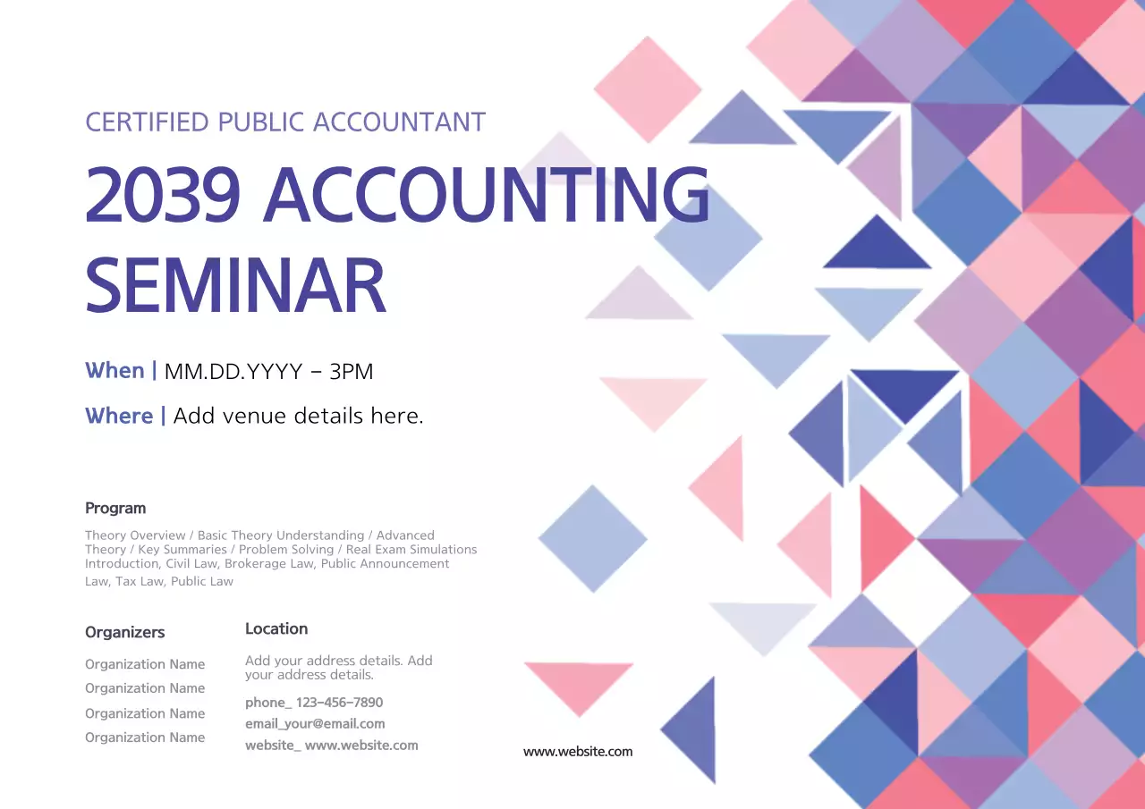 Purple Geometric Accounting Seminar Invitation Poster