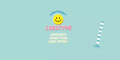 Blue cute illustration lettering cafe