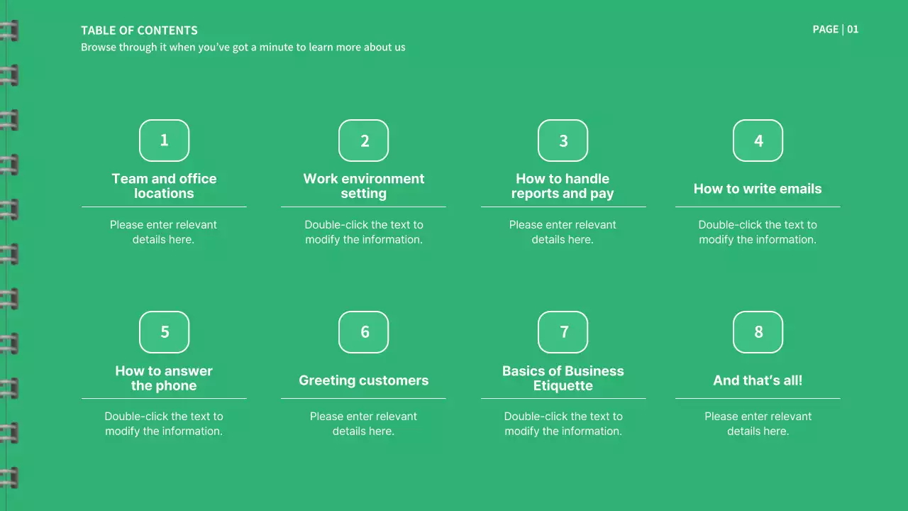 초록색과 흰색의 신입사원 메뉴얼 프레젠테이션