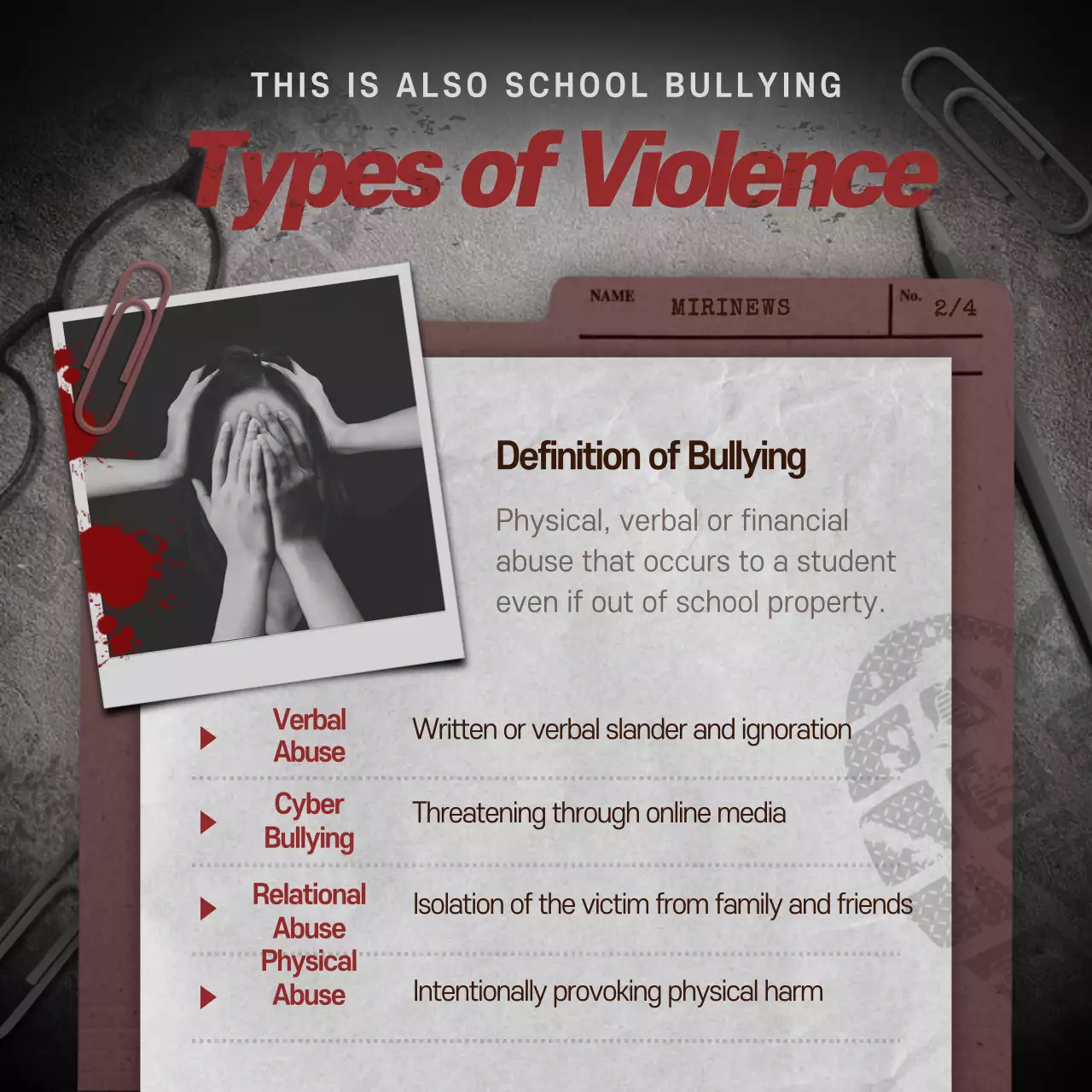 school violence in gray and red