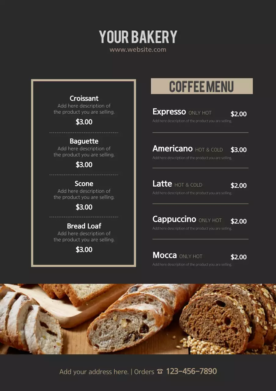 Black Minimal Bakery Menu Poster