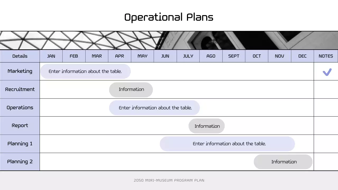 Planning a modern museum program in black and purple