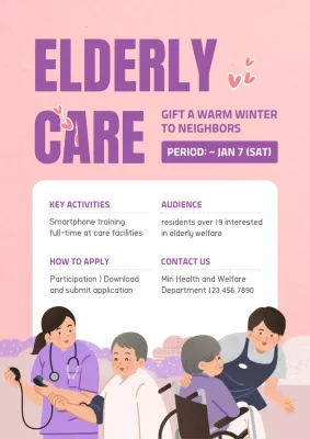 Pink Modern Elderly Care Promotion Poster