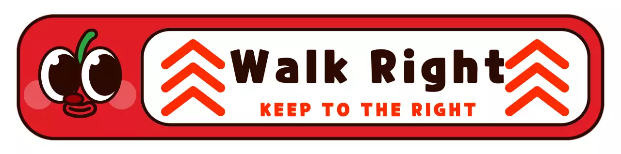 Cute red and black apple character frame style with right-of-way instructions