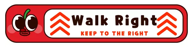 Cute red and black apple character frame style with right-of-way instructions