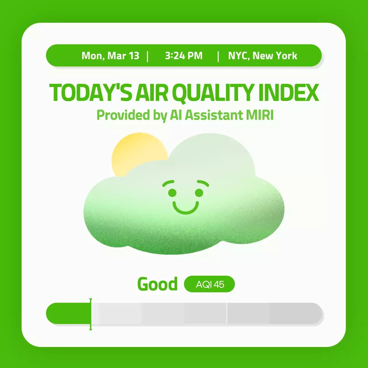 Simple illustrations in green and red to alert you to today's fine dust levels