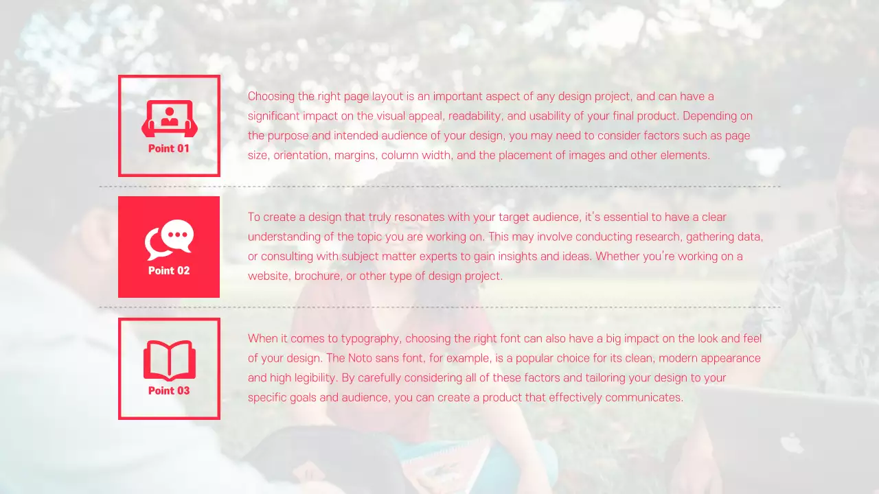 Bài thuyết trình thảo luận về tô sáng văn bản và bố cục ảnh màu đỏ