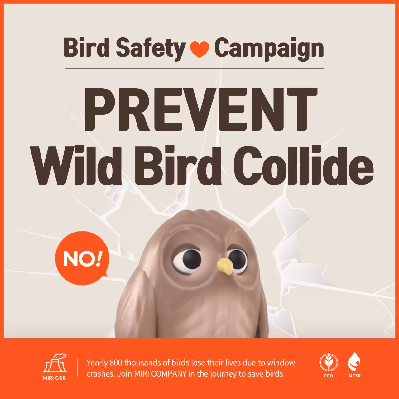 A clean anti-bird collision campaign with orange color scheme