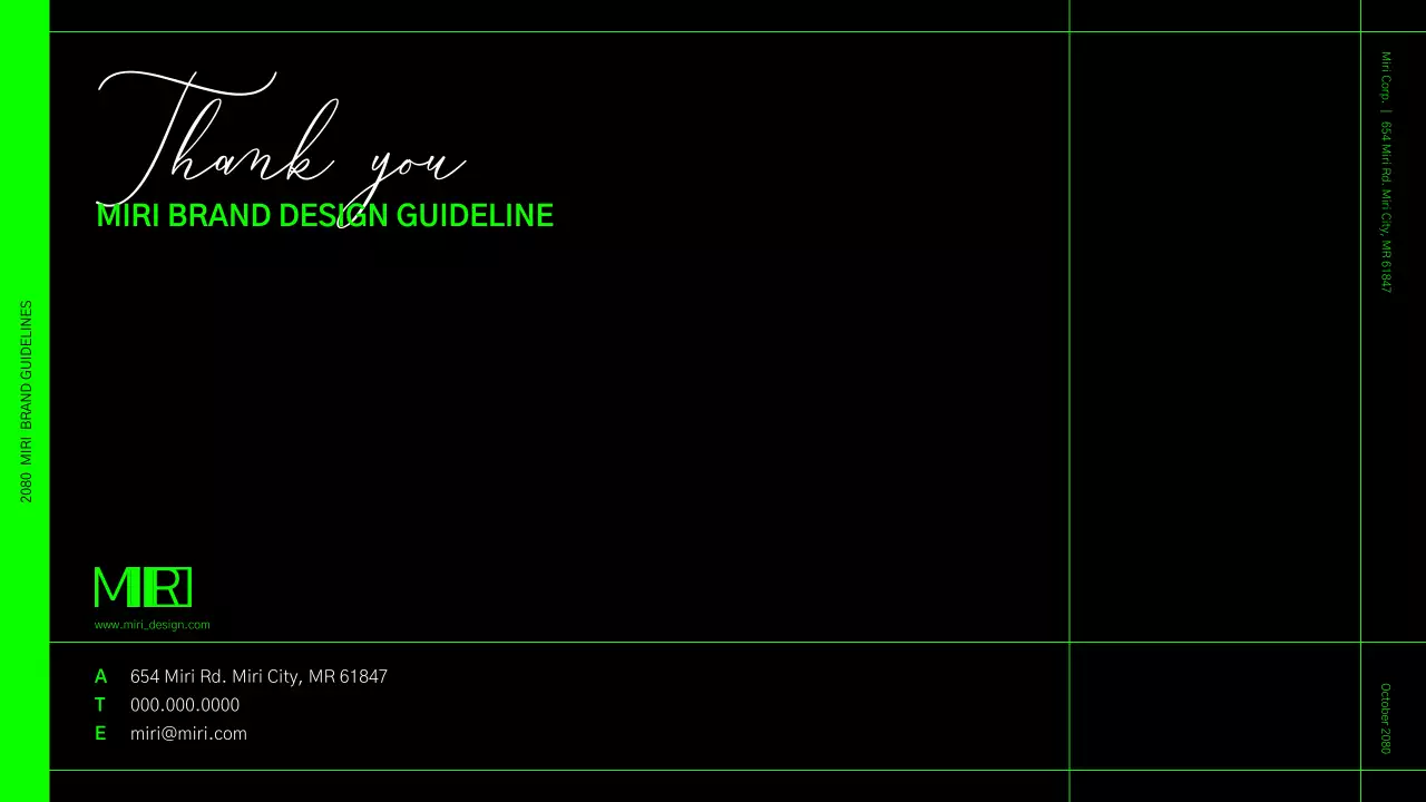 Brand identity guidelines in a lime green and black grid format