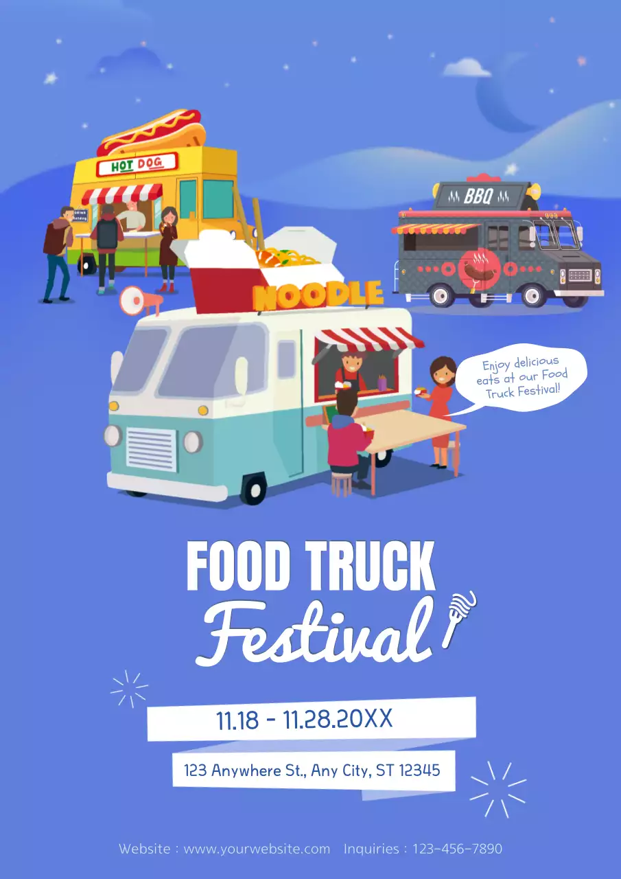 Blue Trendy Food Festival Promotion Poster