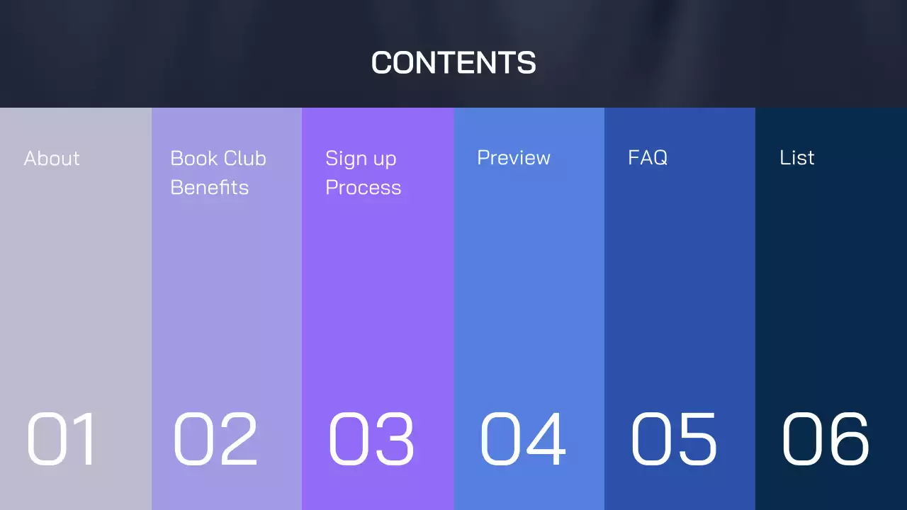 A bookshelf theme featuring human illustrations on a simple purple and blue background.