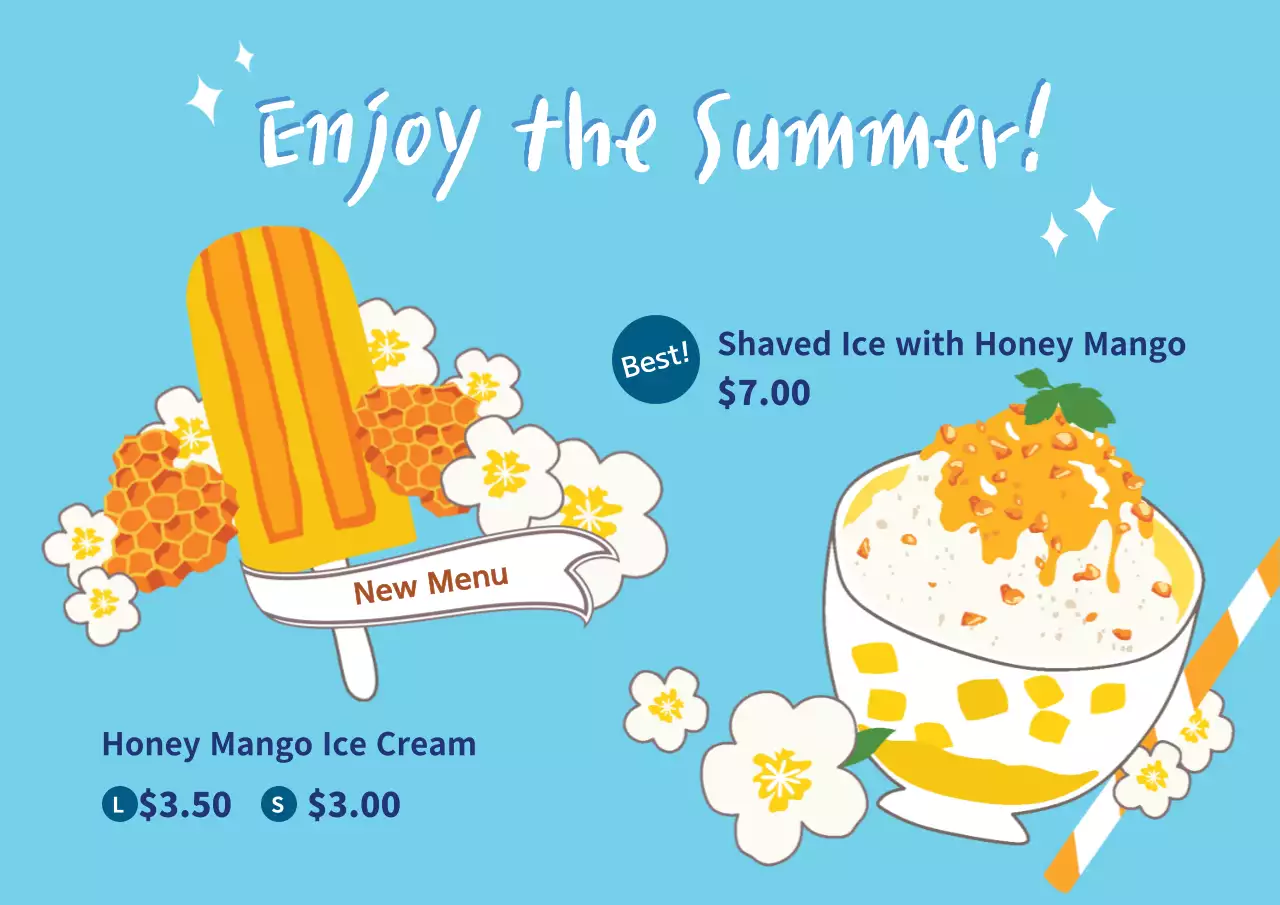 Blue Trendy Summer Menu Poster