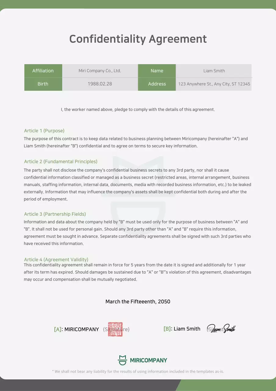 A clean, lime green confidentiality pledge