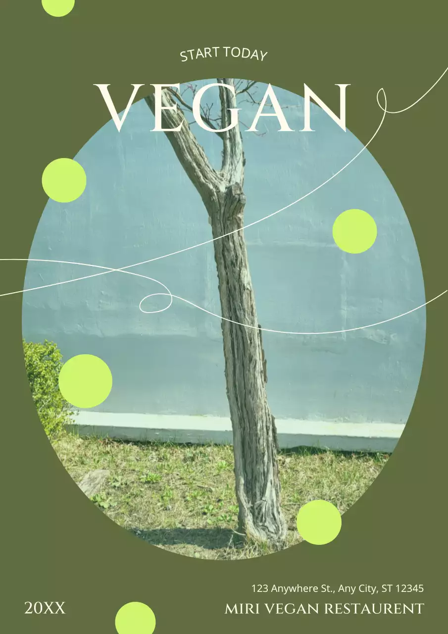 초록색 원과 선으로 된 비건 식당 홍보