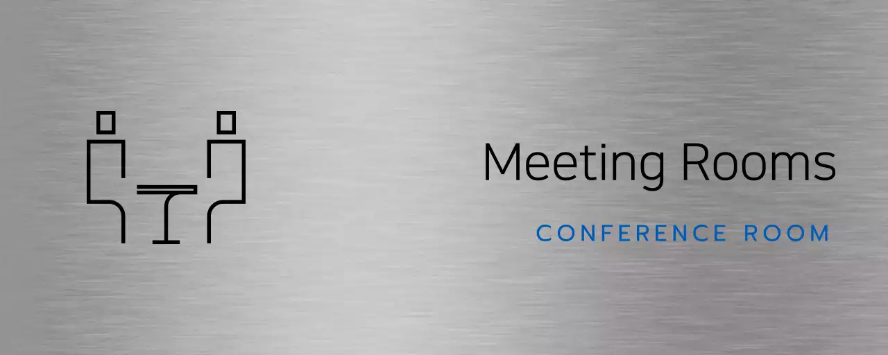 Company place names and floor directions with simple black and blue icons