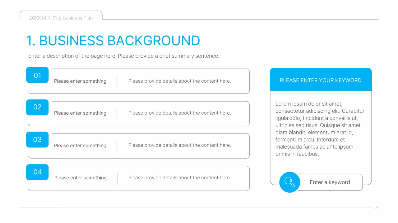 A clean blue and white cultural content business plan presentation